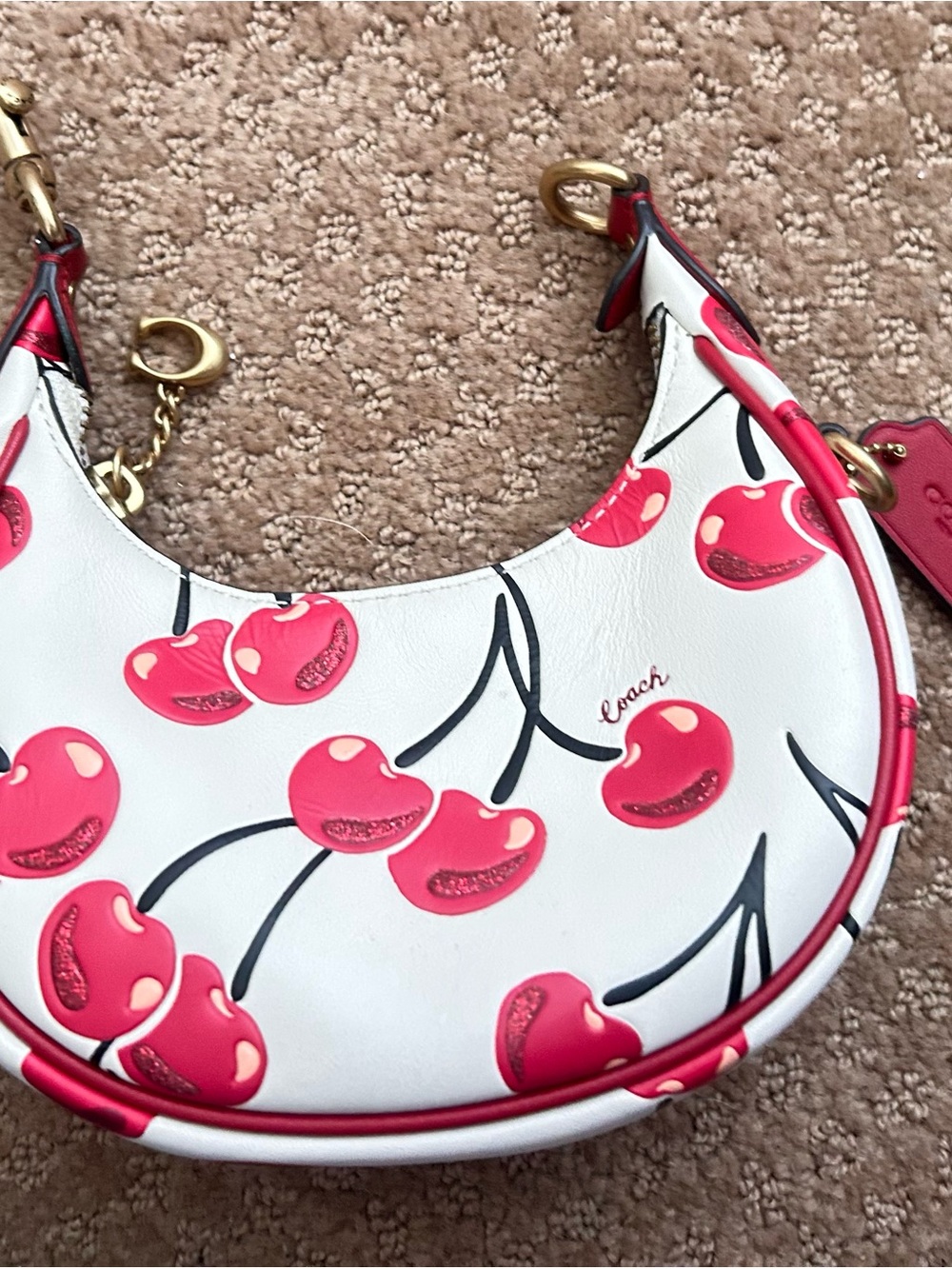 Coach White Mini Hobo with Red Cherry Print and Gold Hardware - Picture 2 of 3